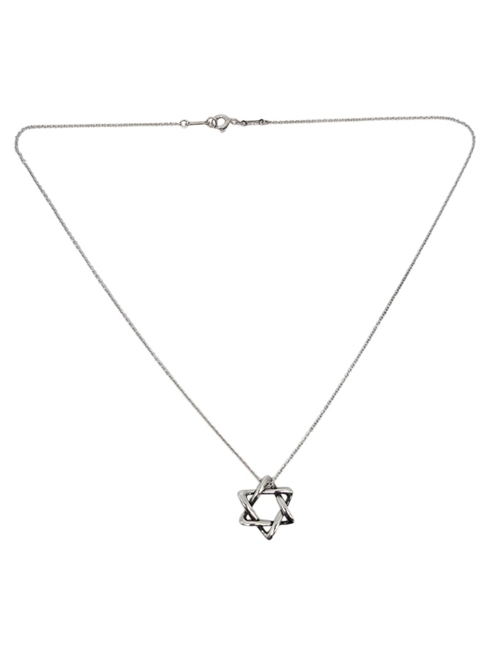 Tiffany & Co Sterling Silver Star of David Pendant 18mm Chain Necklace #24609